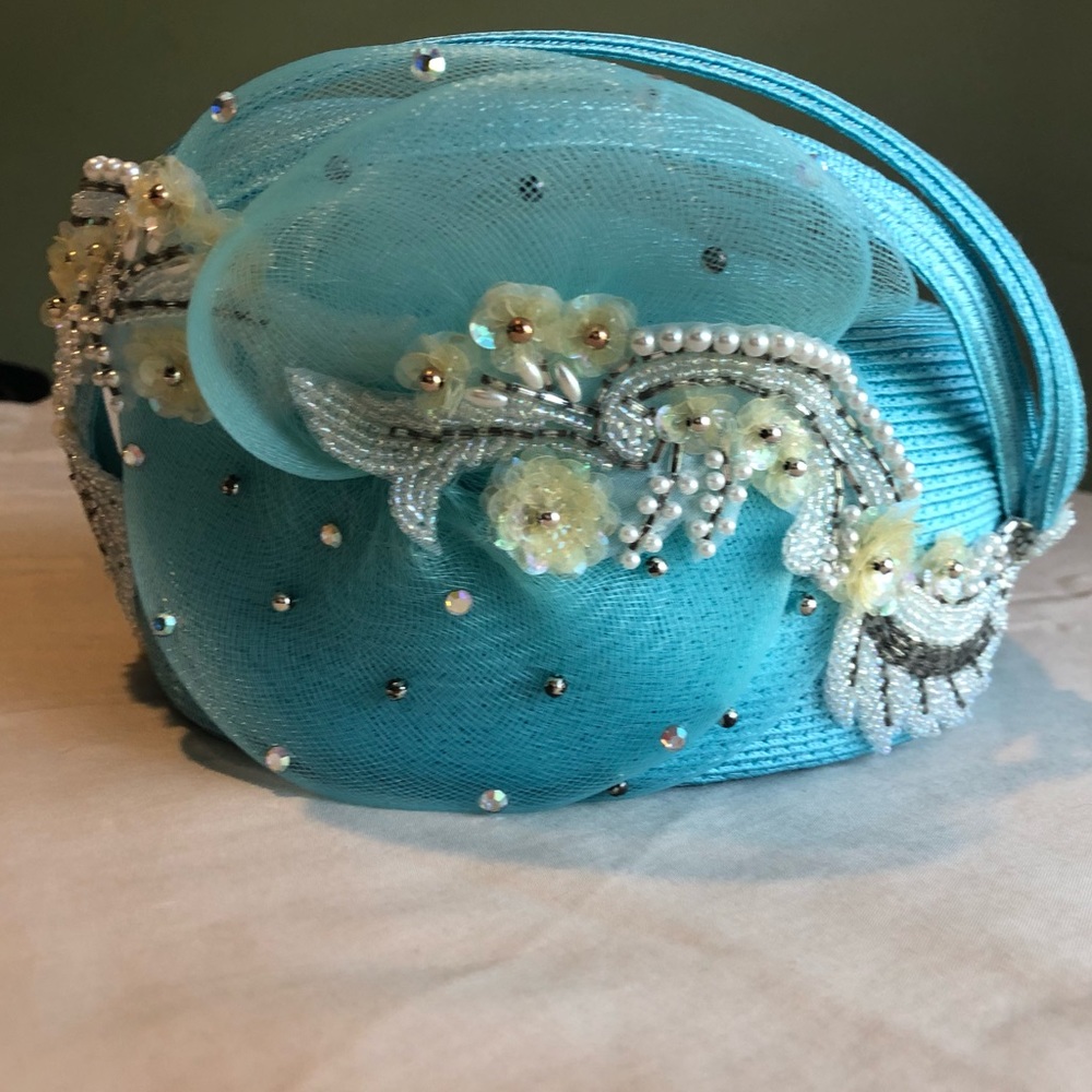 Vintage Bellini Originals Pillbox Straw Gold PearlBeaded Embellished Hat USA NWT